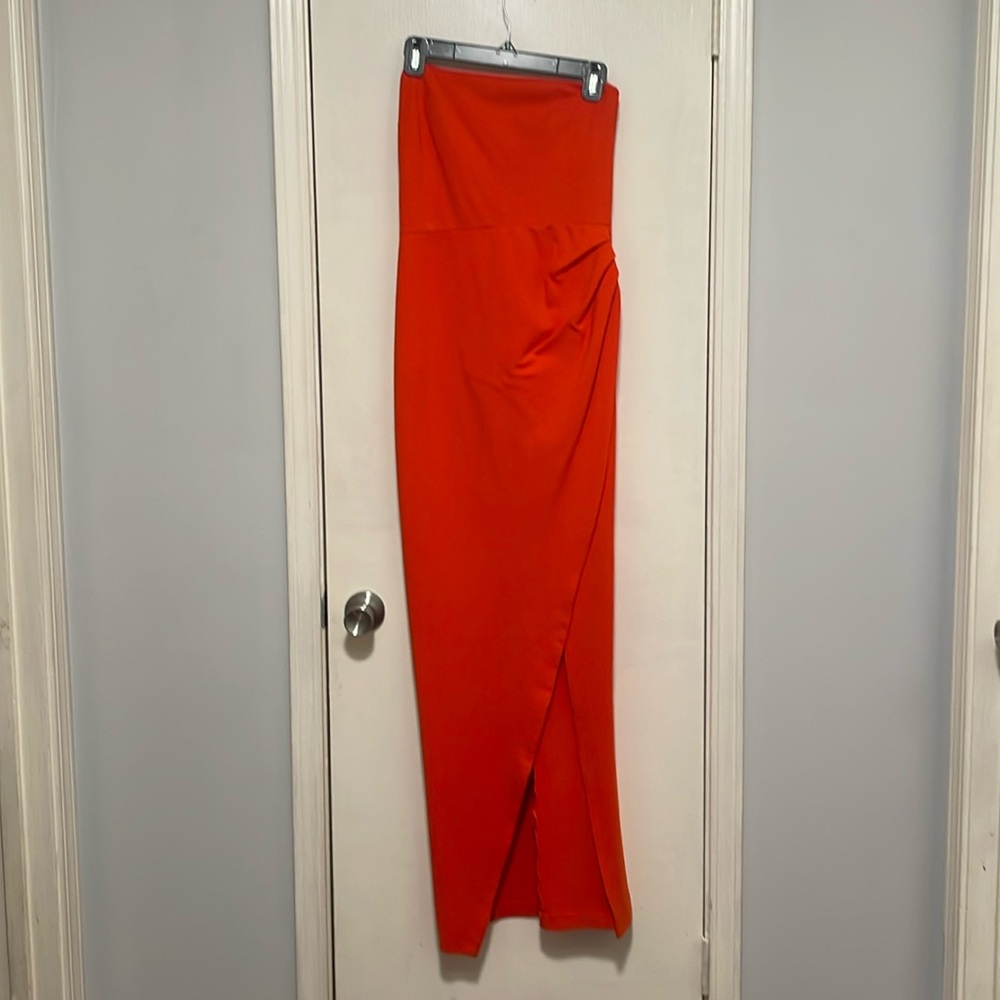 Orange Strapless dress from Revolve (NBD)
